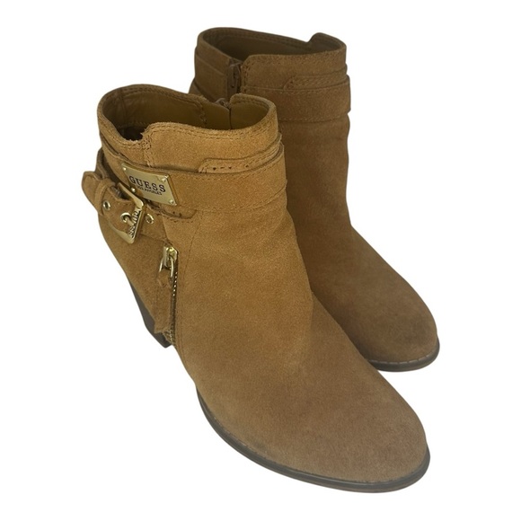 Guess Women's Brown Heeled Boots with Gold Accents - Picture 2 of 6